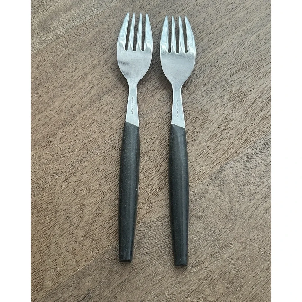 Vintage Mar-Crest Ebony 2 Dinner Forks MCFMCF3 Stainless Atomic Starburst‎ Japan